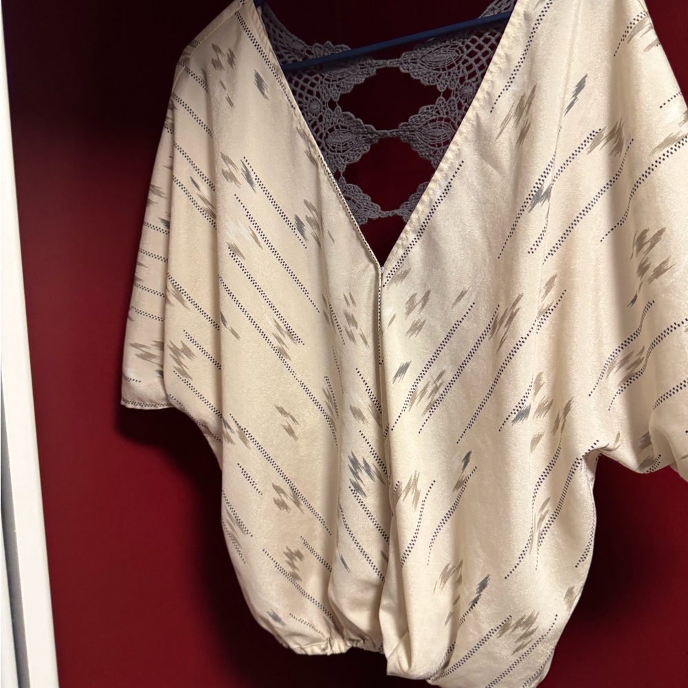 Cream Patterned Blouse with Lace Back